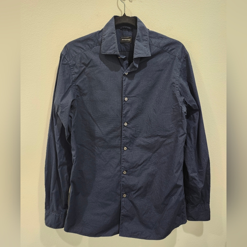 Ermenegildo Zegna Navy Blue Dress Shirt Button Down Size Medium